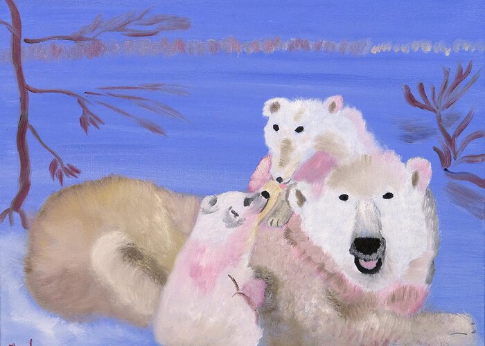 Polar Bears Greeting Card featuring the painting Frosty Polar Love by Meryl Goudey
