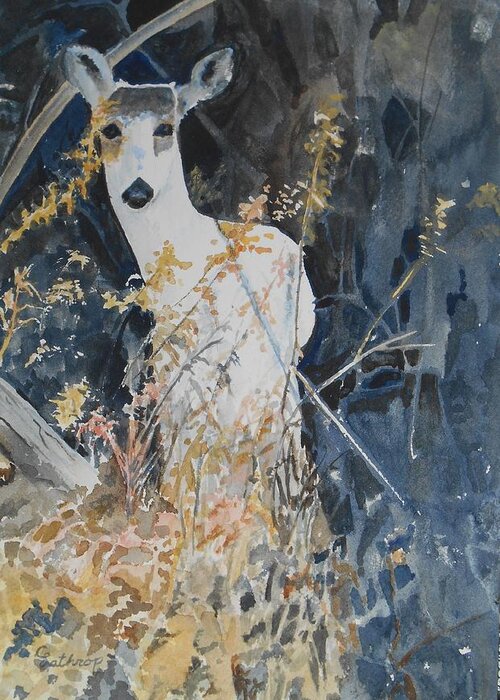 Deer Greeting Card featuring the painting Snow White by Christine Lathrop