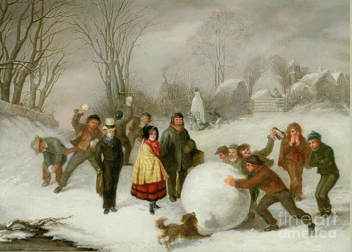 Snowballing Greeting Card featuring the painting Snowballing  by Cornelis Kimmel