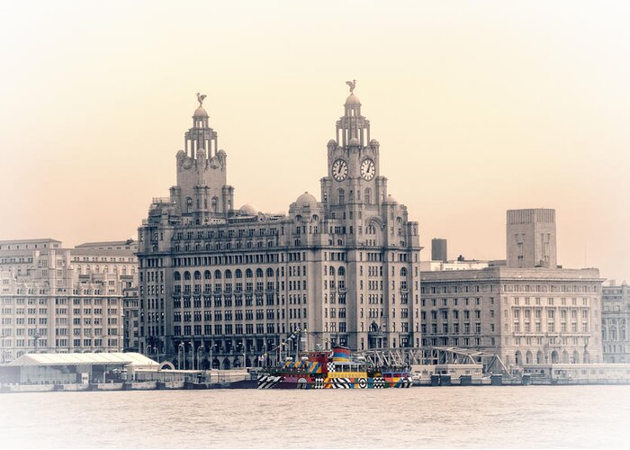 Pier Greeting Card featuring the photograph Snowdrop Dazzles in front of the Liverbirds by Spikey Mouse Photography