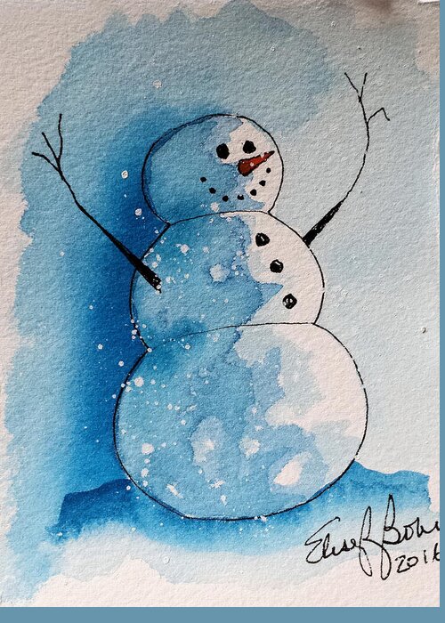 Snowman Greeting Card featuring the painting Snowman 2016  5 by Elise Boam