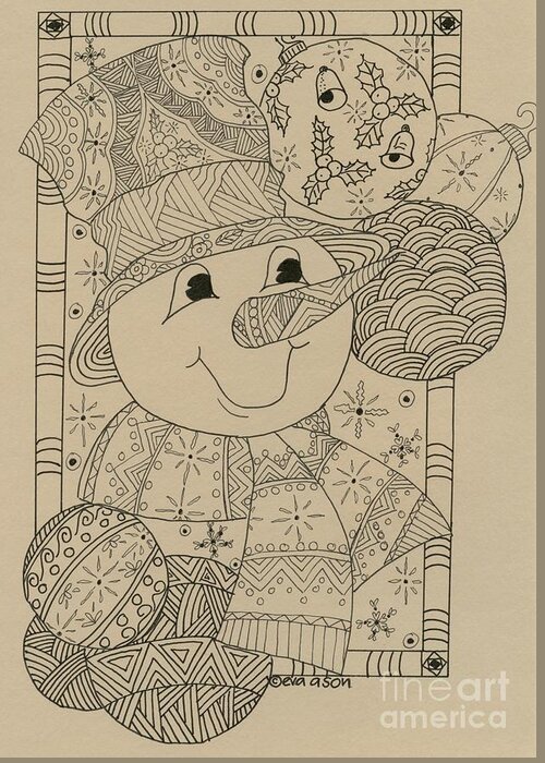 Snowman Greeting Card featuring the drawing Snowman by Eva Ason