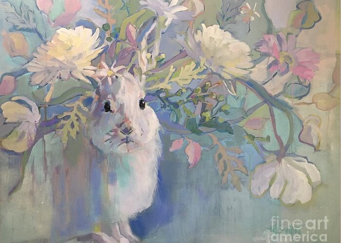 Hare Greeting Card featuring the painting Snowshoe by Kimberly Santini