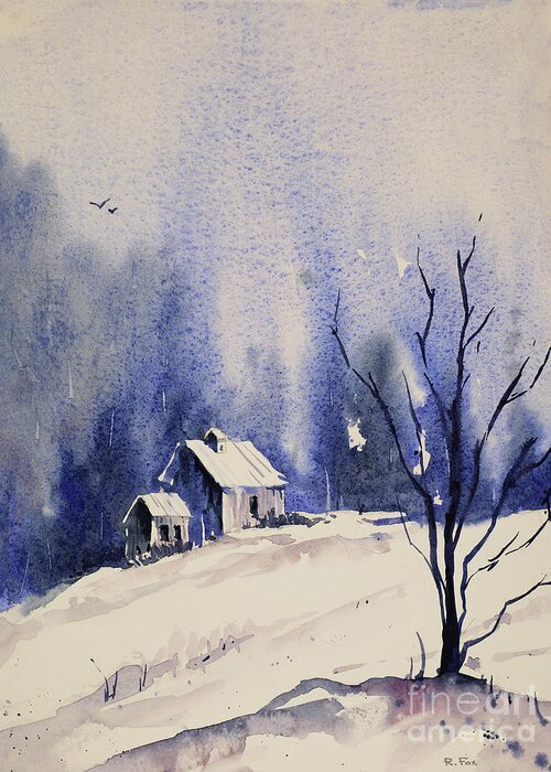 Clouds Greeting Card featuring the painting Snowy Barn by Ryan Fox