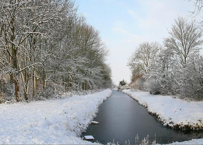 Panorama Greeting Card featuring the photograph Frozen scenery along canal by Erin Larcher
