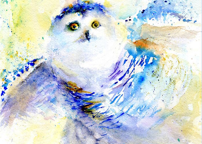 Owl Greeting Card featuring the painting Snowy Owl Gaze by Christy Lemp