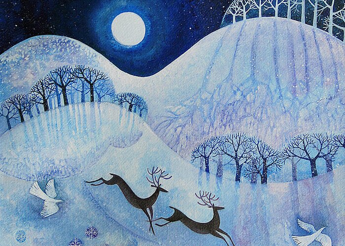 Snowy Greeting Card featuring the painting Snowy Peace by Lisa Graa Jensen