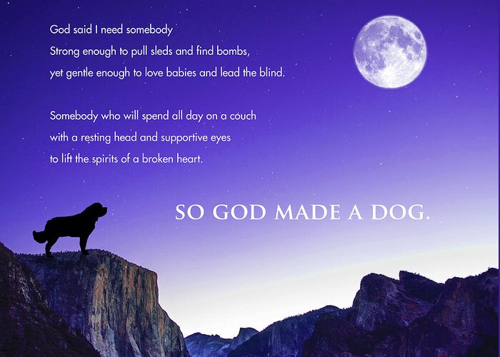 Newf Greeting Card featuring the digital art So God Made a Dog by Christine Mullis