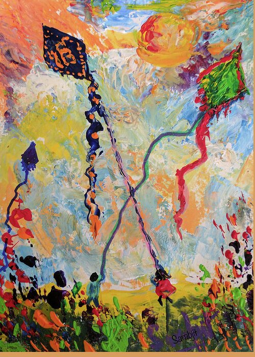 Kite Greeting Card featuring the painting Soaring High by Sarabjit Singh