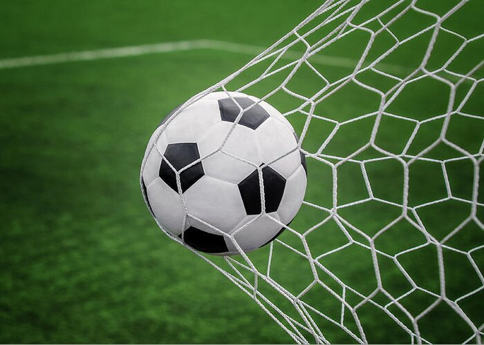 Soccer Ball On Goal With Net And Green Background Photograph By Anek Suwannaphoom