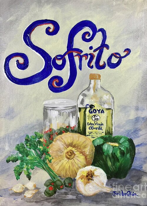 Cuban Cooking Greeting Card featuring the painting Sofrito by Janis Lee Colon