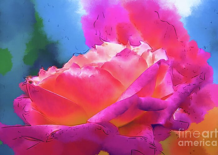 Rose Greeting Card featuring the digital art Soft Rose Bloom In Red and Purple by Kirt Tisdale
