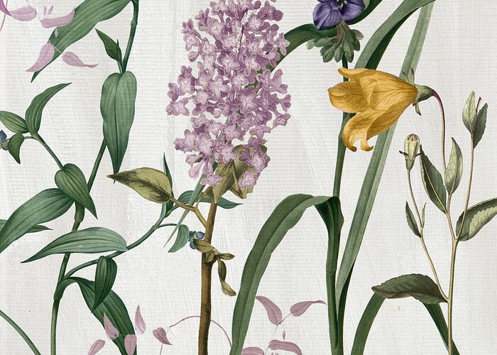 Painted Lilac Greeting Card featuring the painting Softly Lilacs and Crocus by Mindy Sommers