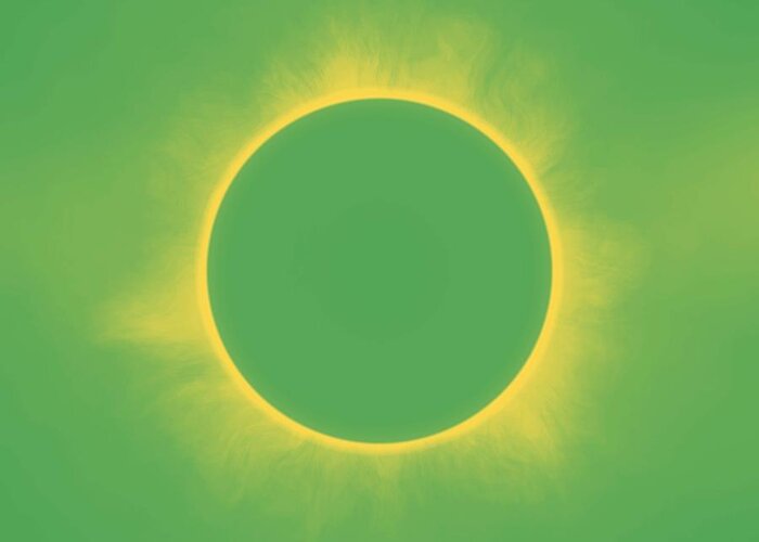 Sun Greeting Card featuring the painting Solar Eclipse in Spring Green Color by Celestial Images