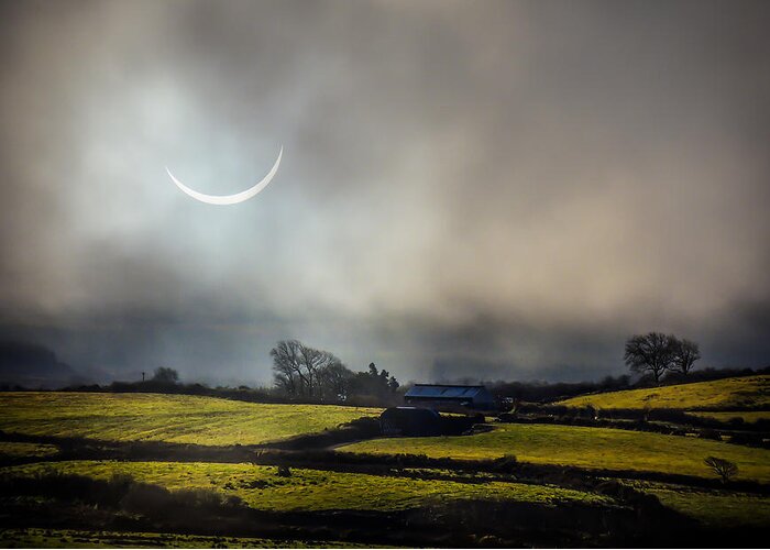 Ireland Greeting Card featuring the photograph Solar Eclipse over County Clare Countryside by James Truett