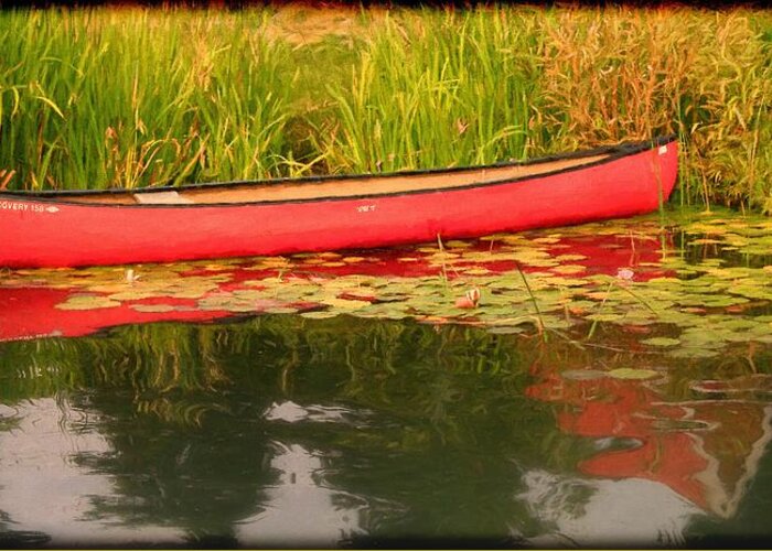 Canoe Greeting Card featuring the photograph Solemn Red Canoe by Ola Allen
