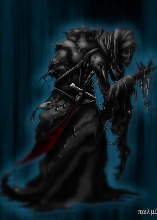 Sword Greeting Card featuring the drawing Solitiary Reaper by Rahul Chakraborty