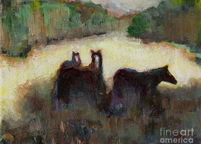 Horses Greeting Card featuring the painting Sometimes We Need To Get Out of The Heat by Frances Marino