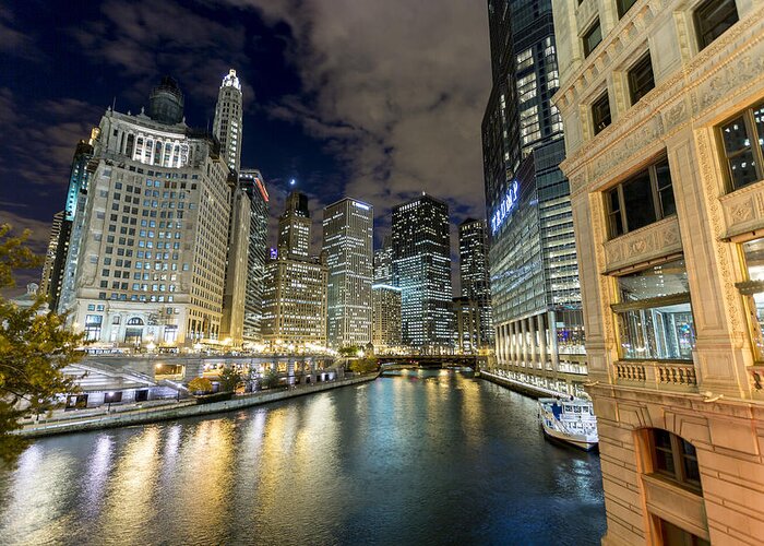 Chicago Greeting Card featuring the photograph Chicago River on the DuSable Bridge by The Flying Photographer