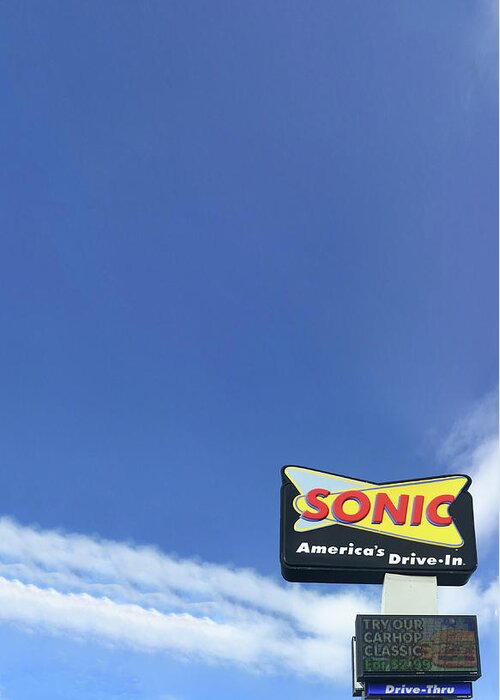 America's Greeting Card featuring the photograph Sonic Americas Drive In Dark Blue Sky by Bert Peake