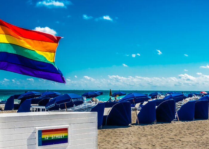 Pride Flag Greeting Card featuring the photograph South Beach Pride by Melinda Ledsome
