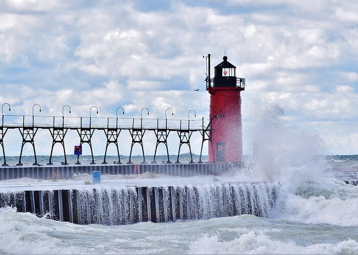 Michigan Greeting Card featuring the photograph South Haven Lighthouse by Nicole Lloyd