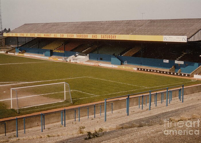  Greeting Card featuring the photograph Southend United - Roots Hall - East Stand 2 - 1970s by Legendary Football Grounds