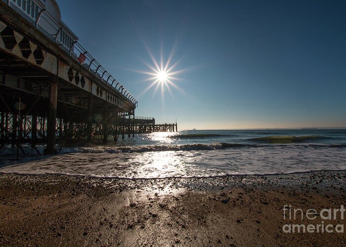 Sun Greeting Card featuring the digital art Southsea Pier by Andrew Middleton