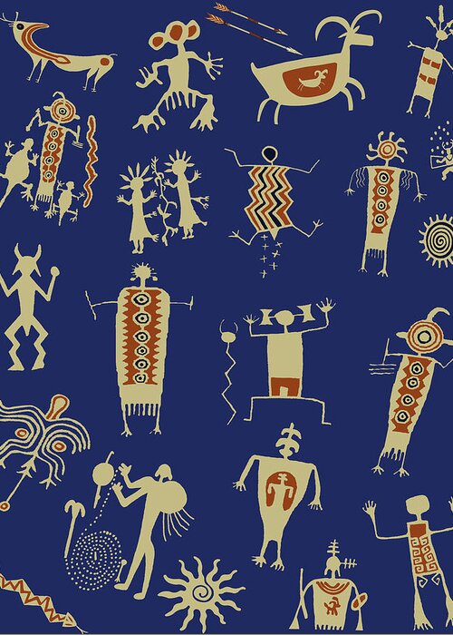 Southwest Petroglyphs Greeting Card featuring the digital art Southwest Rock Art Spirits by Vagabond Folk Art - Virginia Vivier