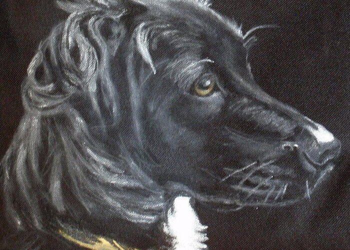 Black Dog Greeting Card featuring the painting Soya by Carol Russell