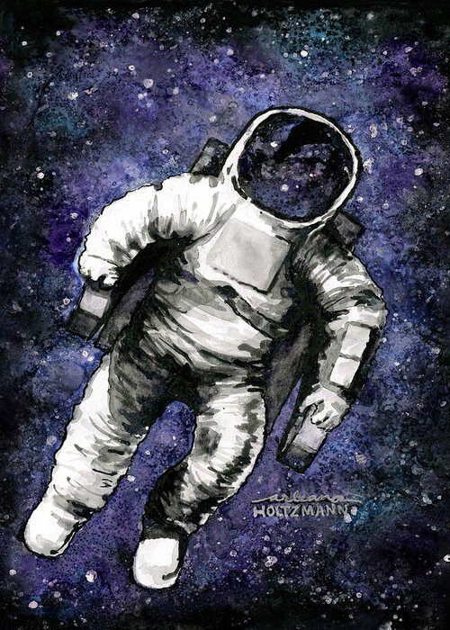 Astronaut Greeting Card featuring the painting Spaaaaace by Arleana Holtzmann