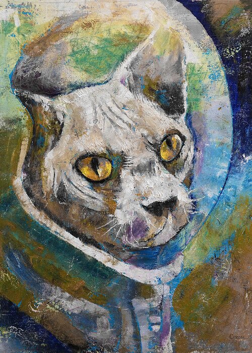 Art Greeting Card featuring the painting Space Cat by Michael Creese