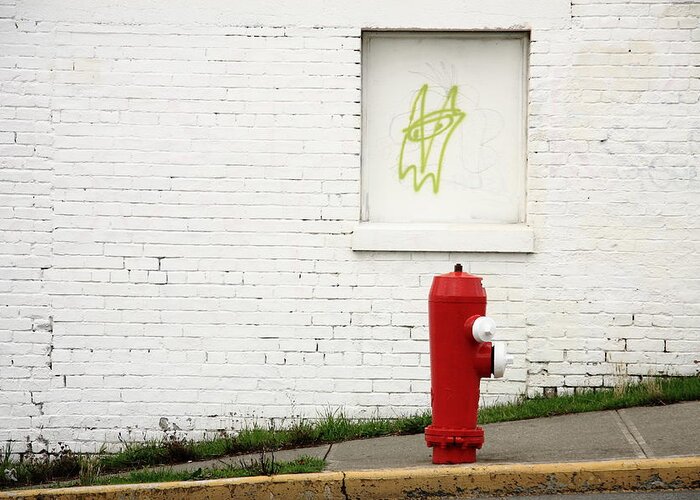 Space Invader Greeting Card featuring the photograph Space Invader And The Unsuspecting Hydrant by Kreddible Trout