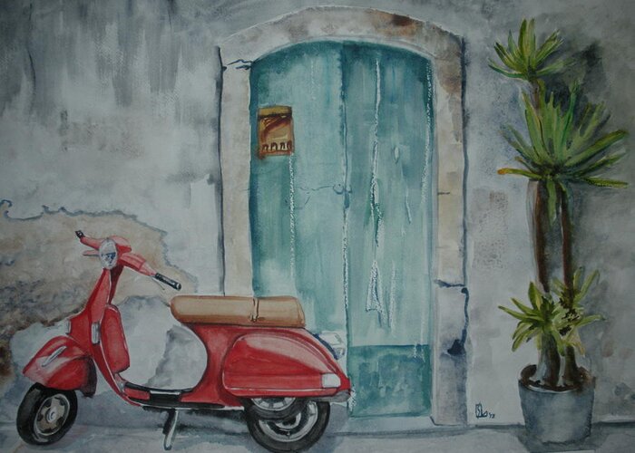 Scooter Greeting Card featuring the painting Spare time by Lee Stockwell
