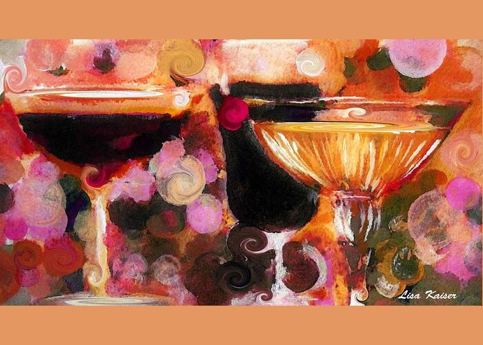 Drinks Greeting Card featuring the digital art Sparkling Spirits with Twirls by Lisa Kaiser