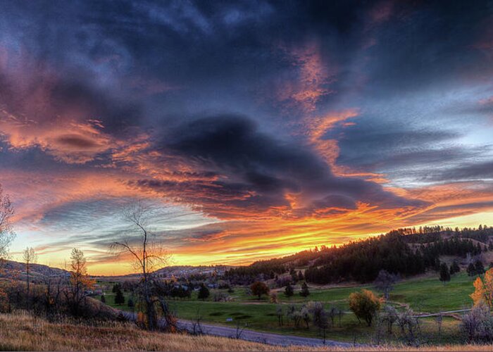Sunrise Greeting Card featuring the photograph Spearfish Canyon Golf Club Sunrise by Fiskr Larsen