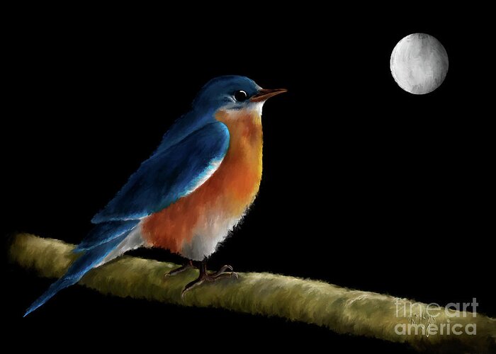 Bluebird Greeting Card featuring the digital art Spellbound By The Light Of The Silvery Moon by Lois Bryan