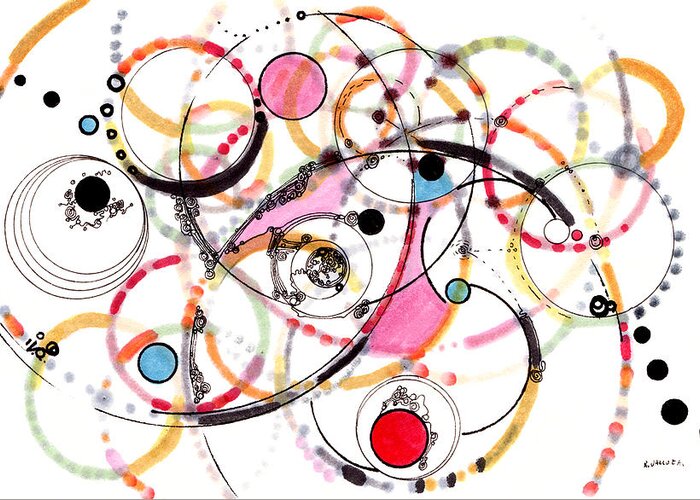 Circles Greeting Card featuring the drawing Spheres of Influence by Regina Valluzzi