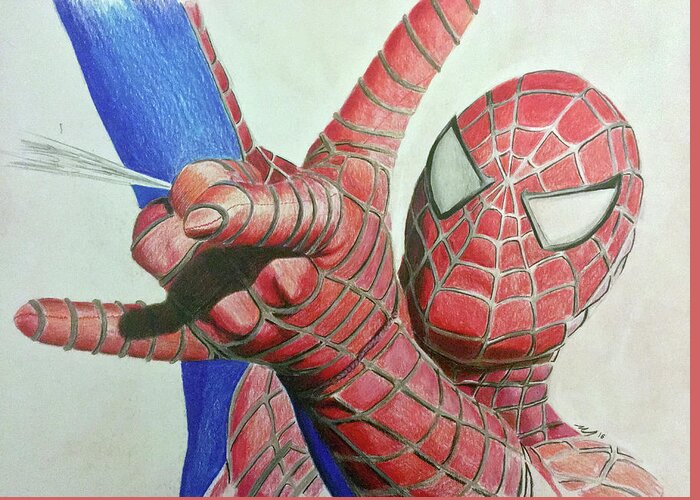 Spiderman Greeting Card featuring the drawing Spiderman by Michael McKenzie