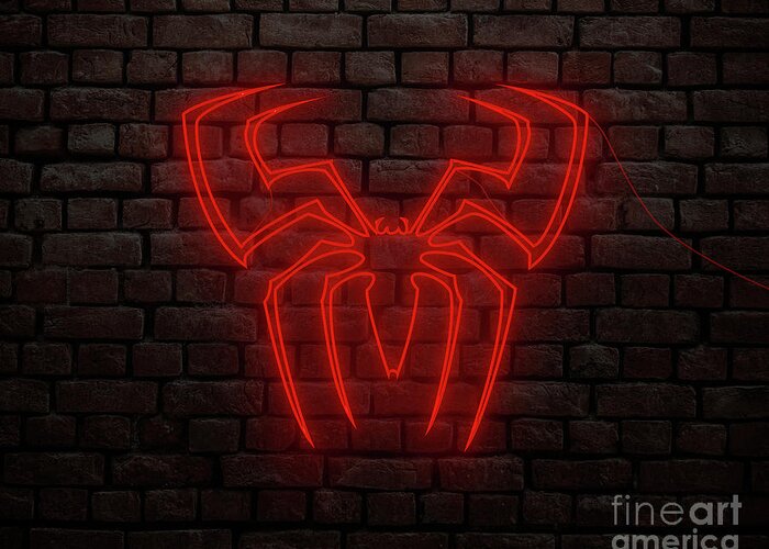 Spiderman Neon Style in red light Greeting Card by Pablo Romero