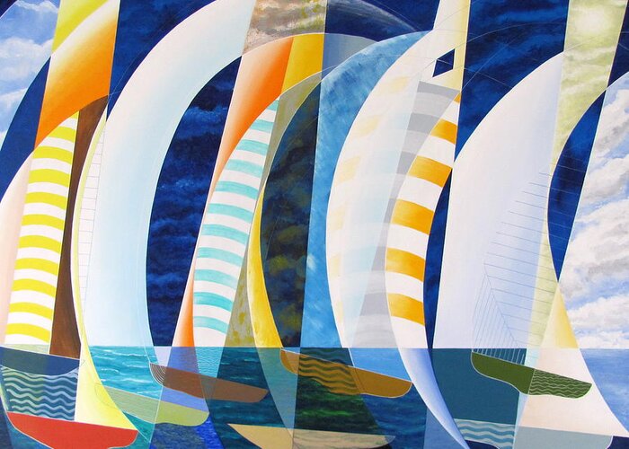 Spinnakers Greeting Card featuring the painting Spinnakers Up by Douglas Pike