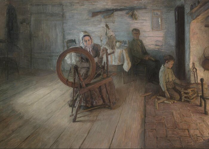 American Artist Greeting Card featuring the painting Spinning By Firelight by Henry Ossawa Tanner