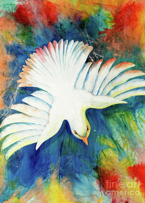 Dove Greeting Card featuring the painting Spirit Fire by Nancy Cupp