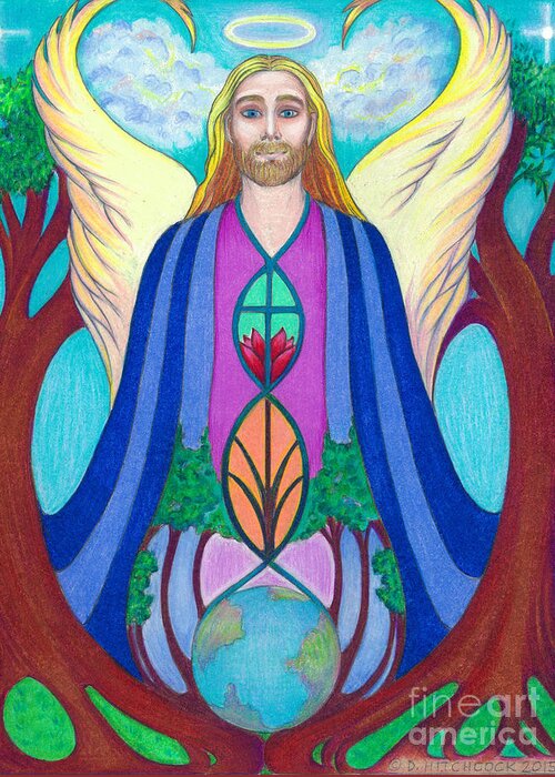 Figurative Greeting Card featuring the drawing Spirit Guide Sananda by Debra Hitchcock