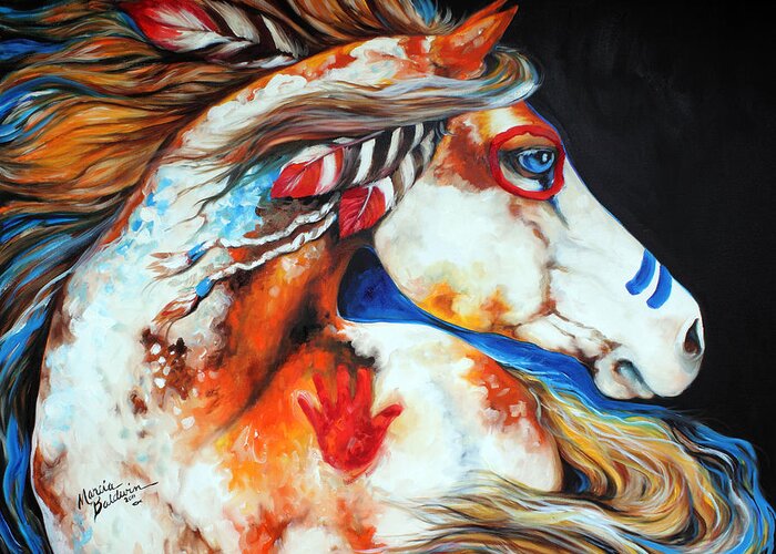 Indian Greeting Card featuring the painting Spirit Indian War Horse by Marcia Baldwin