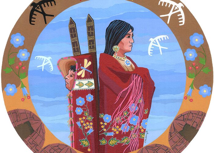 Native American Artwork Greeting Card featuring the painting Spirit of Eagles by Chholing Taha