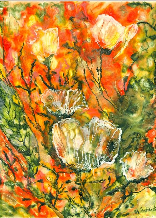 Abstract Greeting Card featuring the painting Spirits of Roses by Heather Hennick