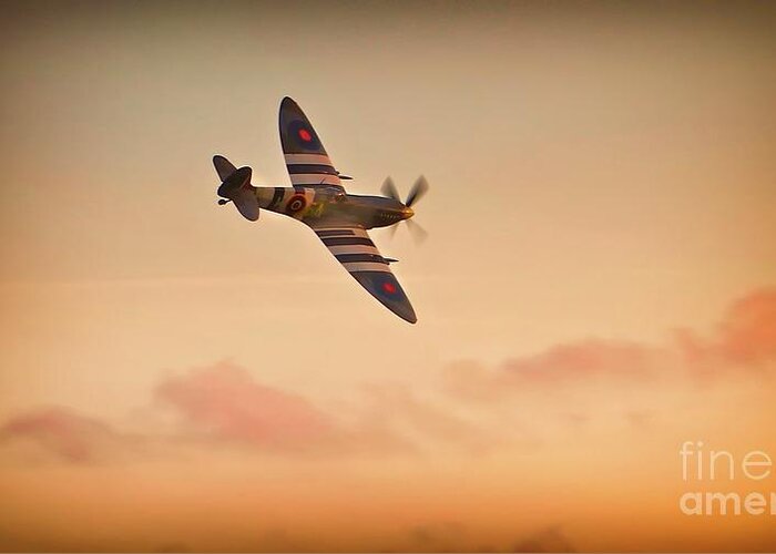 Fighter Plane Greeting Card featuring the photograph Spitfire Sunset by Gus McCrea