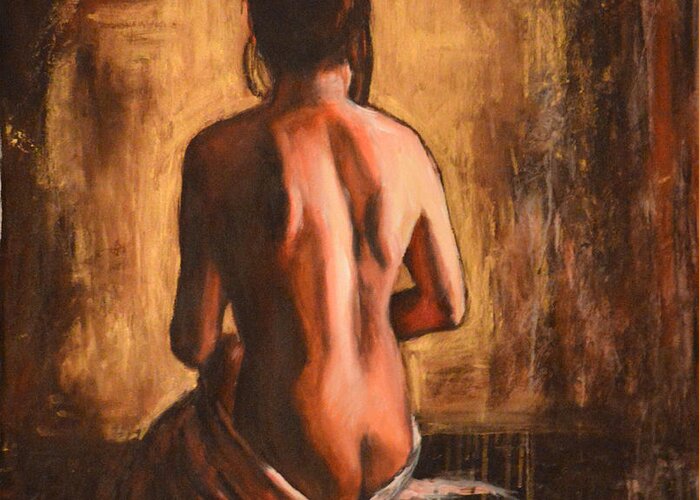 Nude Greeting Card featuring the painting Splendente by Escha Van den bogerd