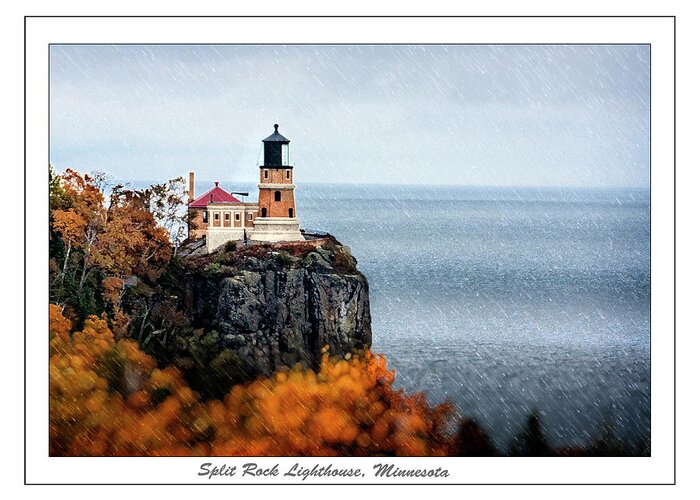  Wall Art Greeting Card featuring the photograph Split Rock Lighthouse in the Rain by Kenneth Clinton